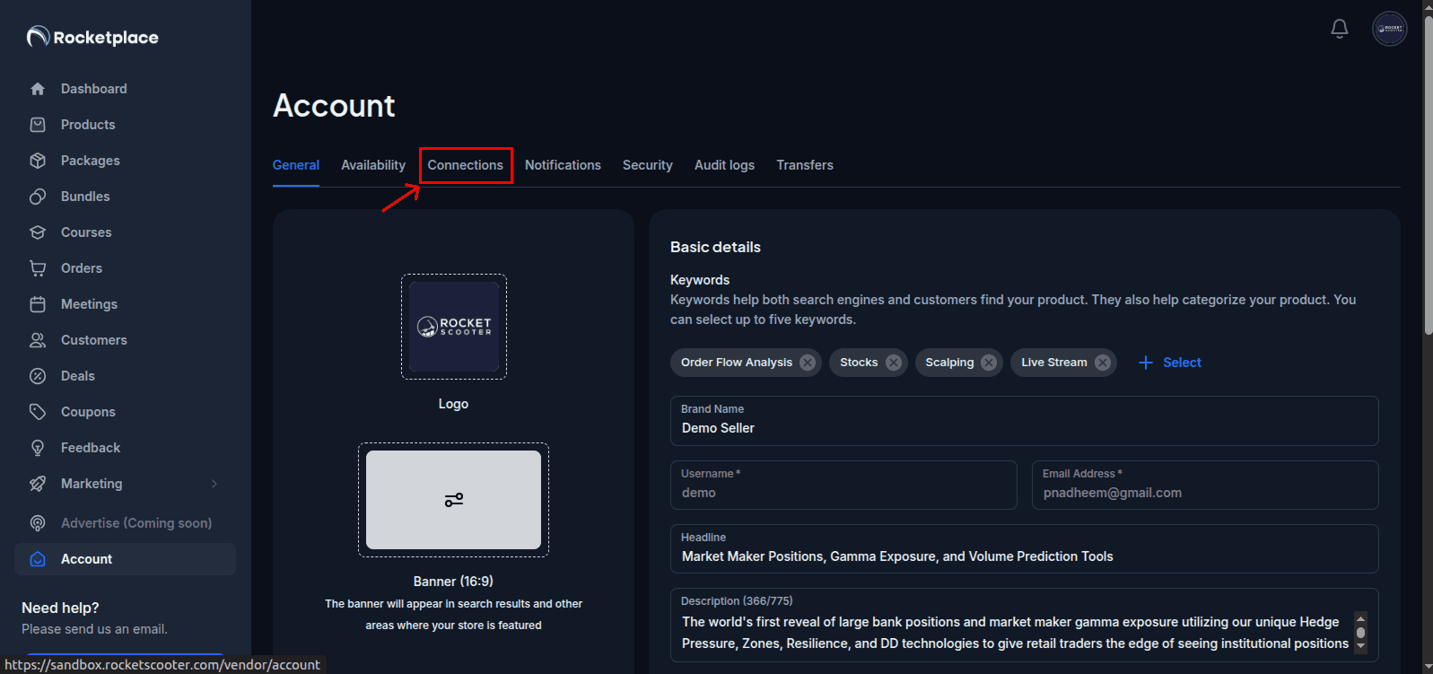 Connections tab highlighted
